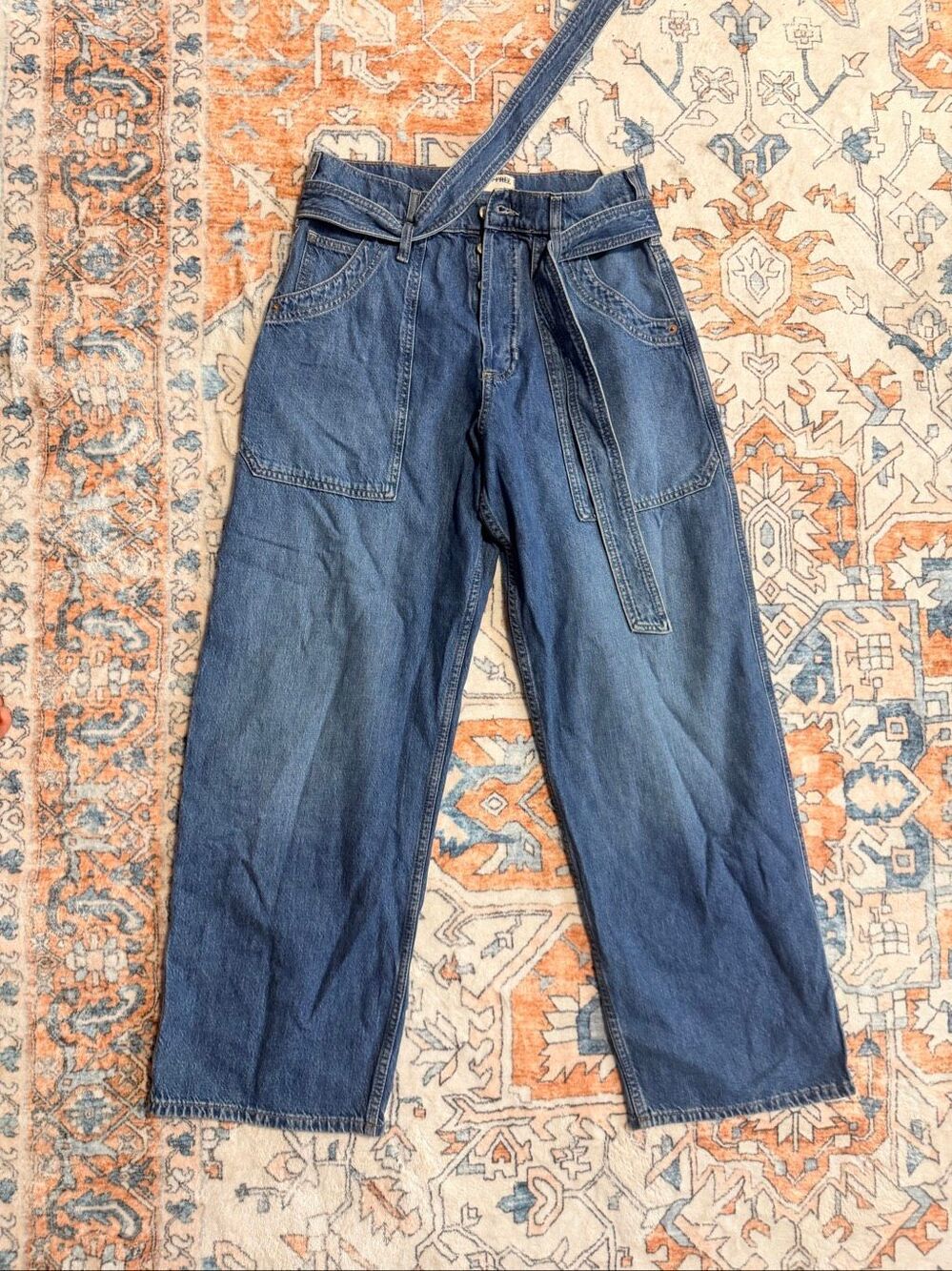 We The Free People Blue Jay Belted Boyfriend Jeans Denim Size 27